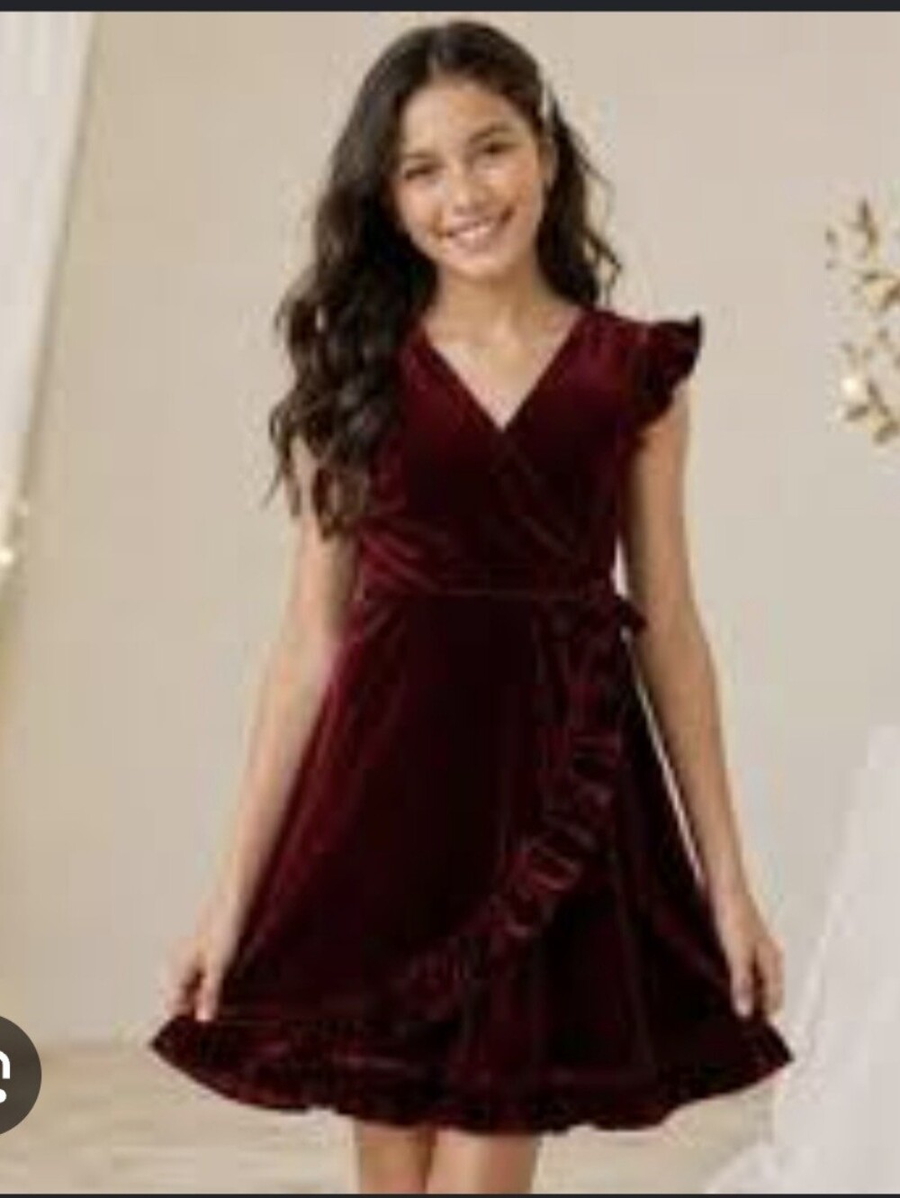 Zunie Velvet Ruffle Faux Wrap Dress Burgundy Wrap Style Neckline Stretch EUC